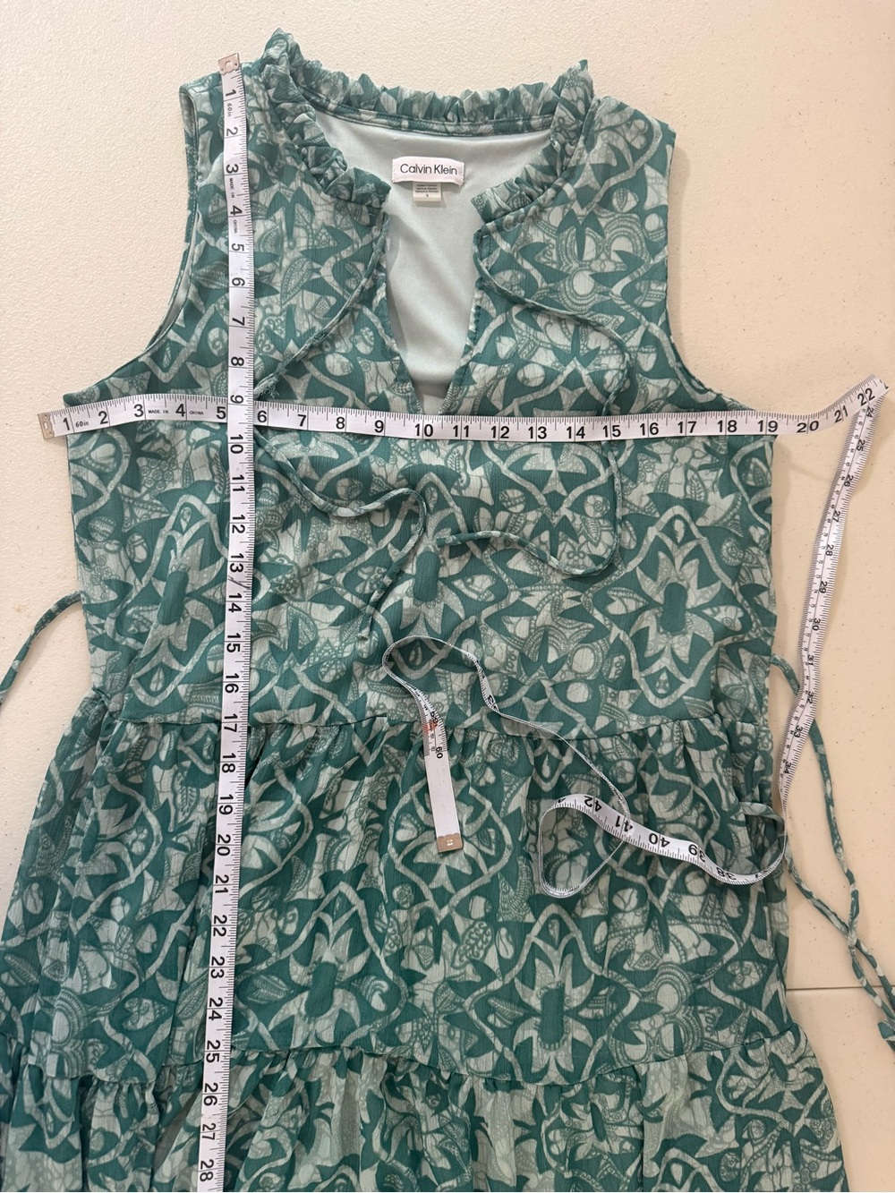 Calvin Klein Teal and White Printed Blouse - Picture 3 of 7